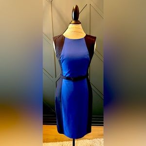 Banana Republic Blue Colour Block Sleeveless Dress. Cute belt at waist. Size 4.
